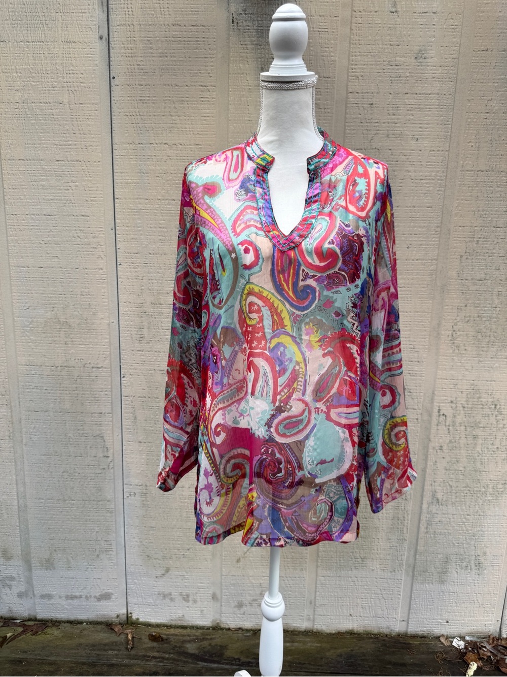 TravelSmith Multicolor Paisley Sheer  Tunic Pink, Turquoise, Purple, Yellow